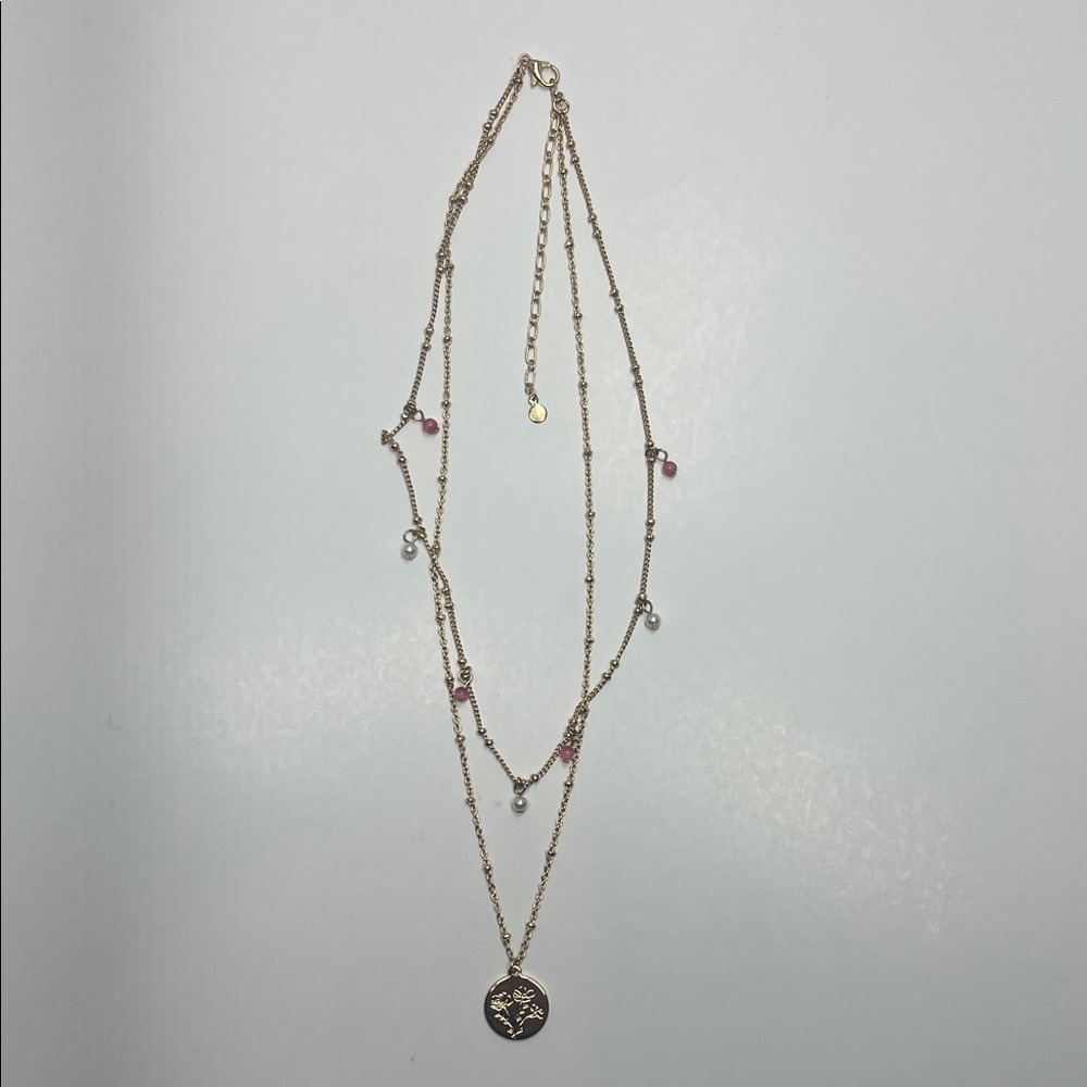 Madi Flower Charm Necklace Gold and Pink Layered Necklace